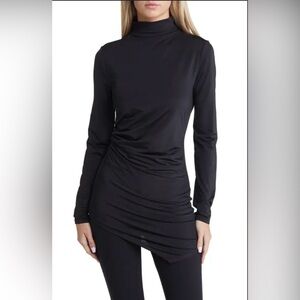 OPEN EDIT Asymmetric Mock Neck Jersey Top in Black Size Small